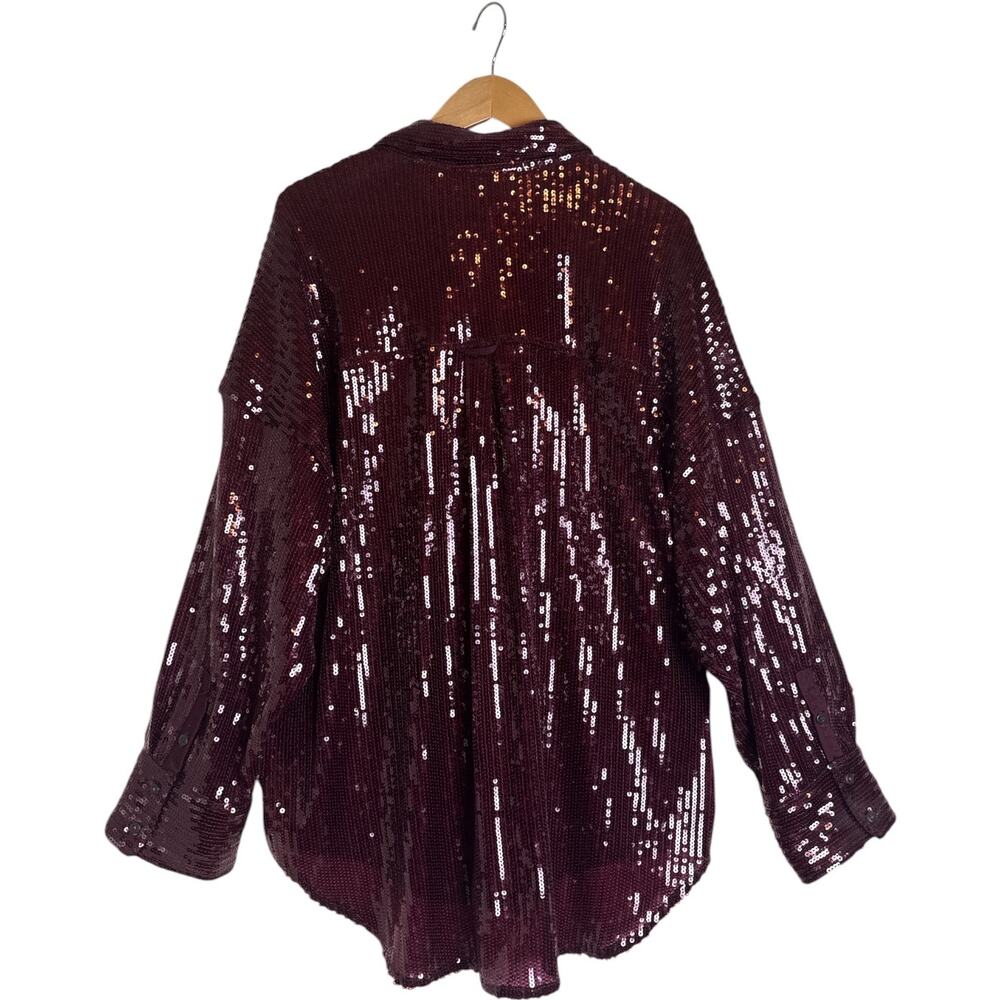 Anthropologie Pilcro Sequin Button Up Shirt Women’s L Burgundy Oversized EUC - Picture 6 of 10